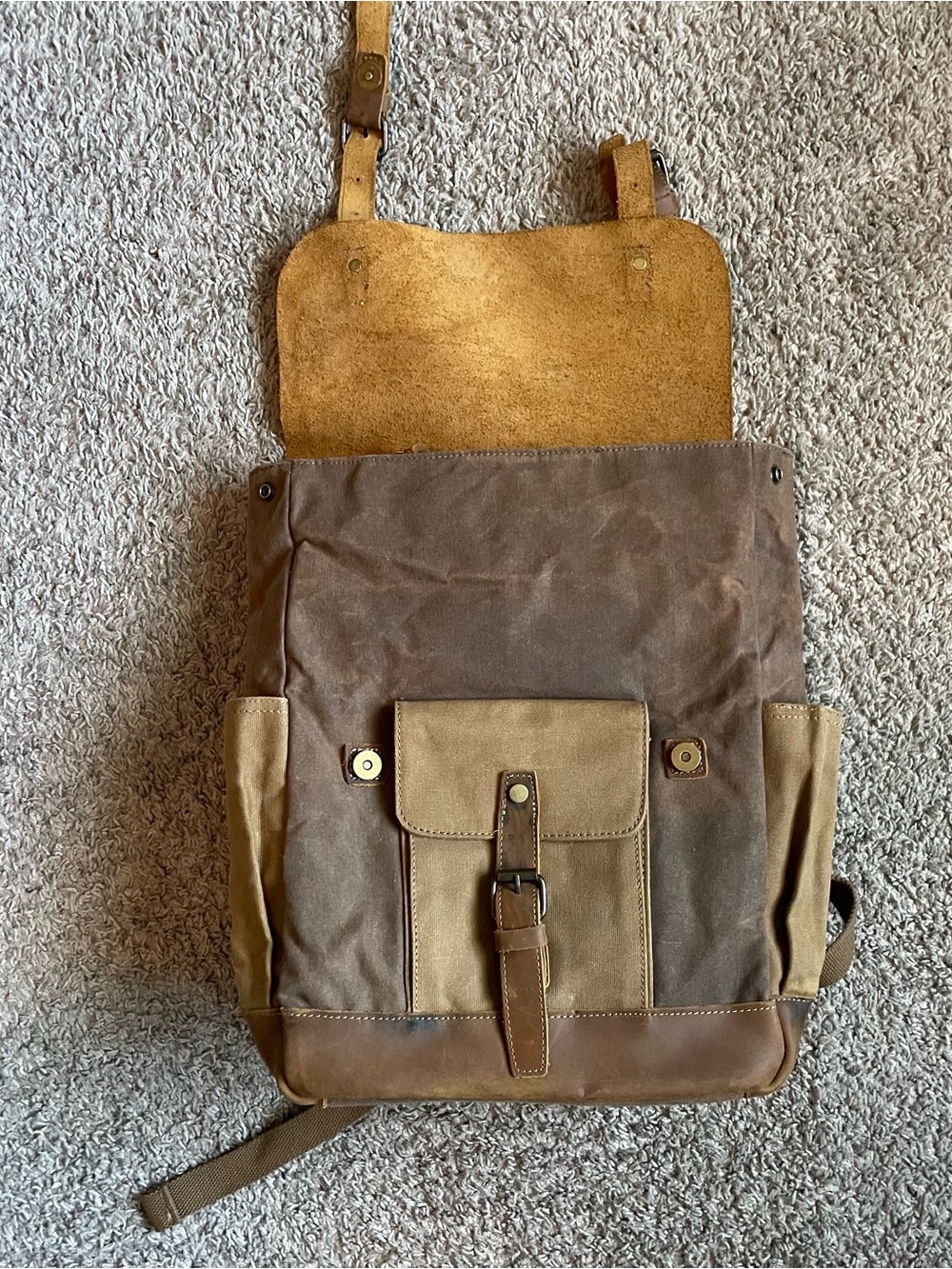 Waxed Canvas & Leather Retro School Backpack Rucksack Travel Hiking Laptop - Picture 12 of 15